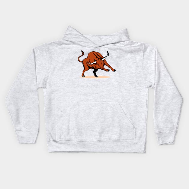 Raging Texas Longhorn Bull Retro Kids Hoodie by retrovectors